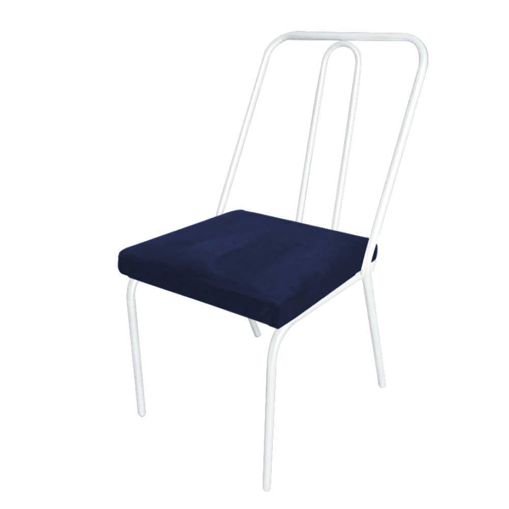 Miniatura Kit 03 Cadeira De Jantar Drika Ferro Branco Corino Azul Marinho - Amey Decor