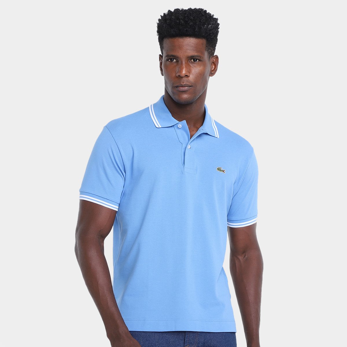 Miniatura Camisa Polo Lacoste Casual Masculina Azul+Branco - G
