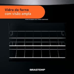 Fogão Brastemp 4 Bocas BFO4NBR Clean com Mesa de Inox, 2 Prateleiras Ajustáveis e Acendimento automático Bivolt – Inox
