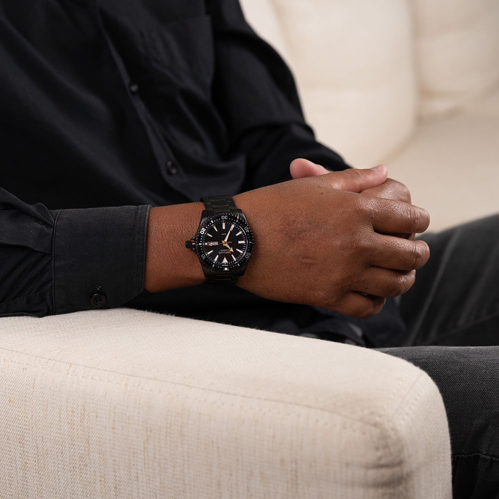 Relógio Masculino Automático Aço Catraca Giratória Preto