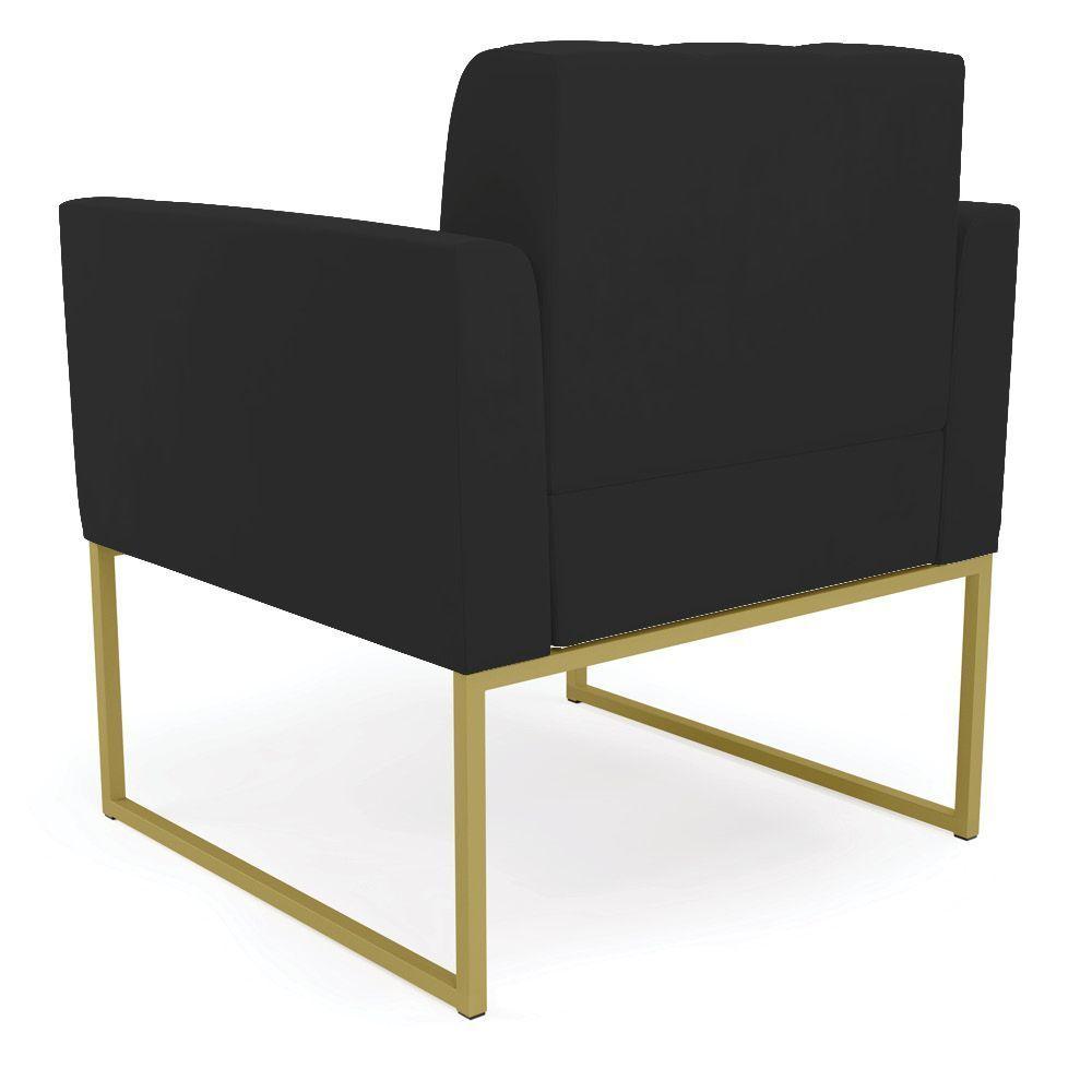 Kit 1 Sofá Namoradeira E 2 Poltronas Elisa Veludo Preto Base Metálica Industrial Dourado - D'rossi