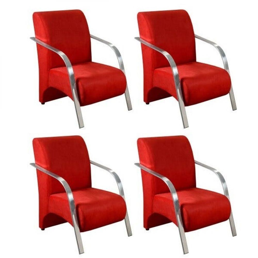 Miniatura Kit 4 Poltronas 1 Lugar Sevilha Braço Pé Alumínio Vermelho