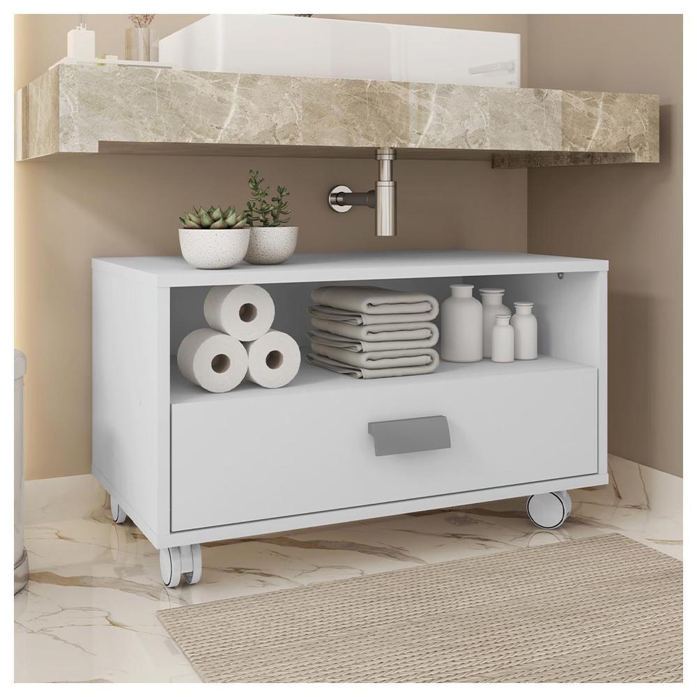 Miniatura Gabinete Armário Banheiro Com Rodízios Branco Towel Caemmun