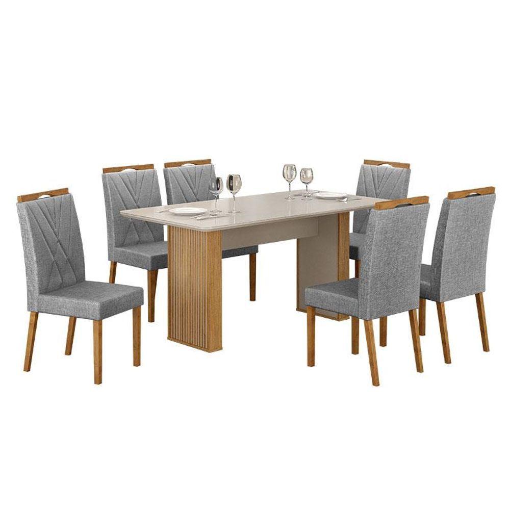 Miniatura Mesa De Jantar Júlia 160x80cm Cinamomo Off White Com 6 Cadeiras Lara Linho Prata - Valdemóveis