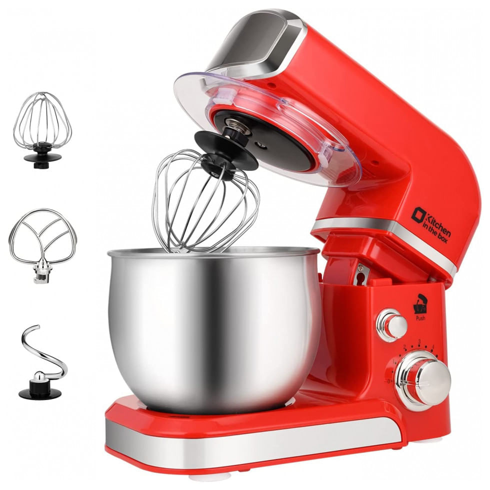 Miniatura Batedeira Elétrica de Bancada 3.2 Litros 6 Velocidades em Aço Inoxidável, 110V 300W, Kitchen in the box, Vermelha