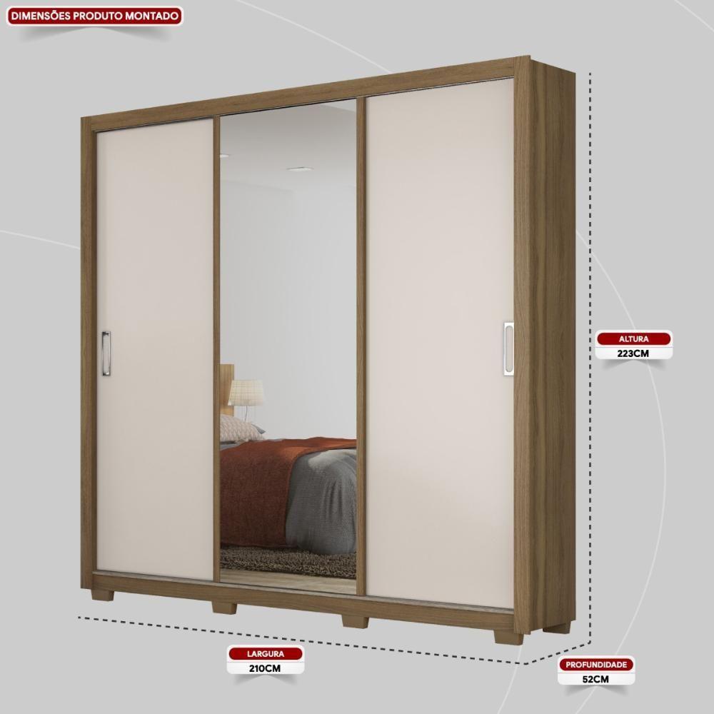 Miniatura Guarda Roupa Casal 3 Portas Com Espelho E 2 Gavetas Residence Amêndola Touch-off White