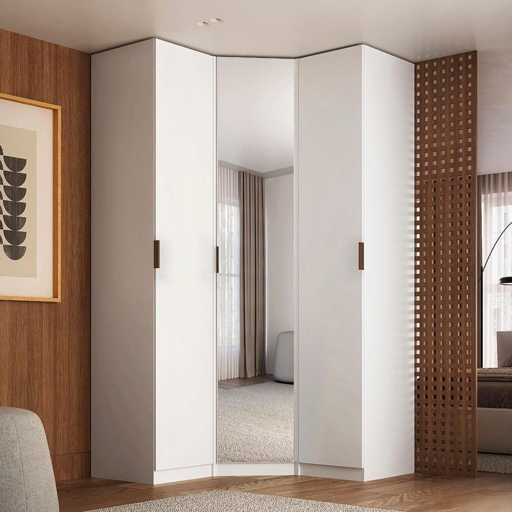 Miniatura Módulo Guarda-roupa de Canto Obliquo Espelho 3 Portas Mdf Clean Altezza Branco