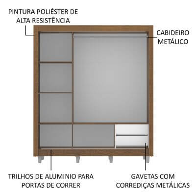 Miniatura Guarda Roupa Casal Madesa Lyon 3 Portas de Correr com Espelho 2 Gavetas com Pés Rustic Cor:Rustic