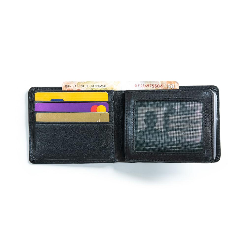 Miniatura Carteira Masculina de Couro Newton Preto Preto