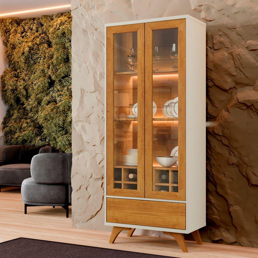 Miniatura Cristaleira Adega Reflecta 2 Portas De Vidro C- Led - Mavaular Off White-naturalle