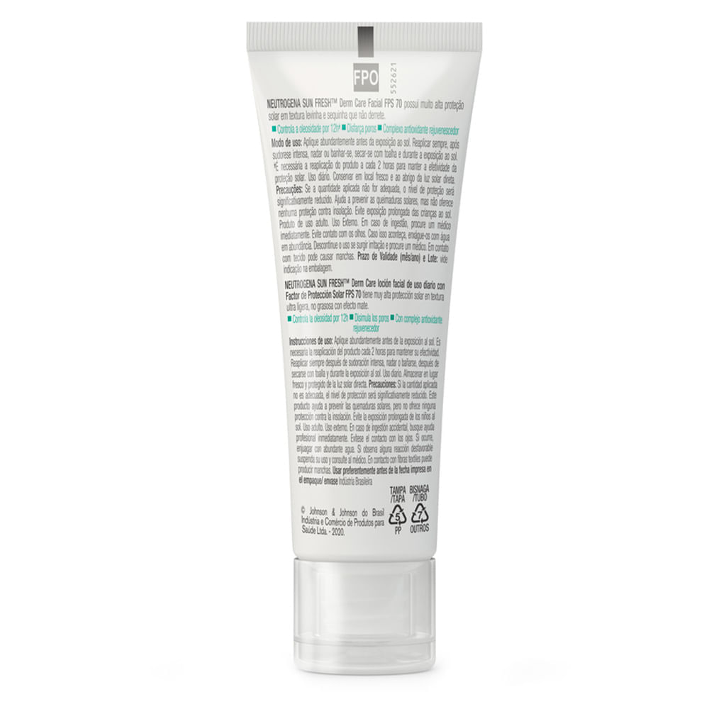 Miniatura Protetor Solar Neutrogena Sun Fresh Derm Care Facial FPS70 40g