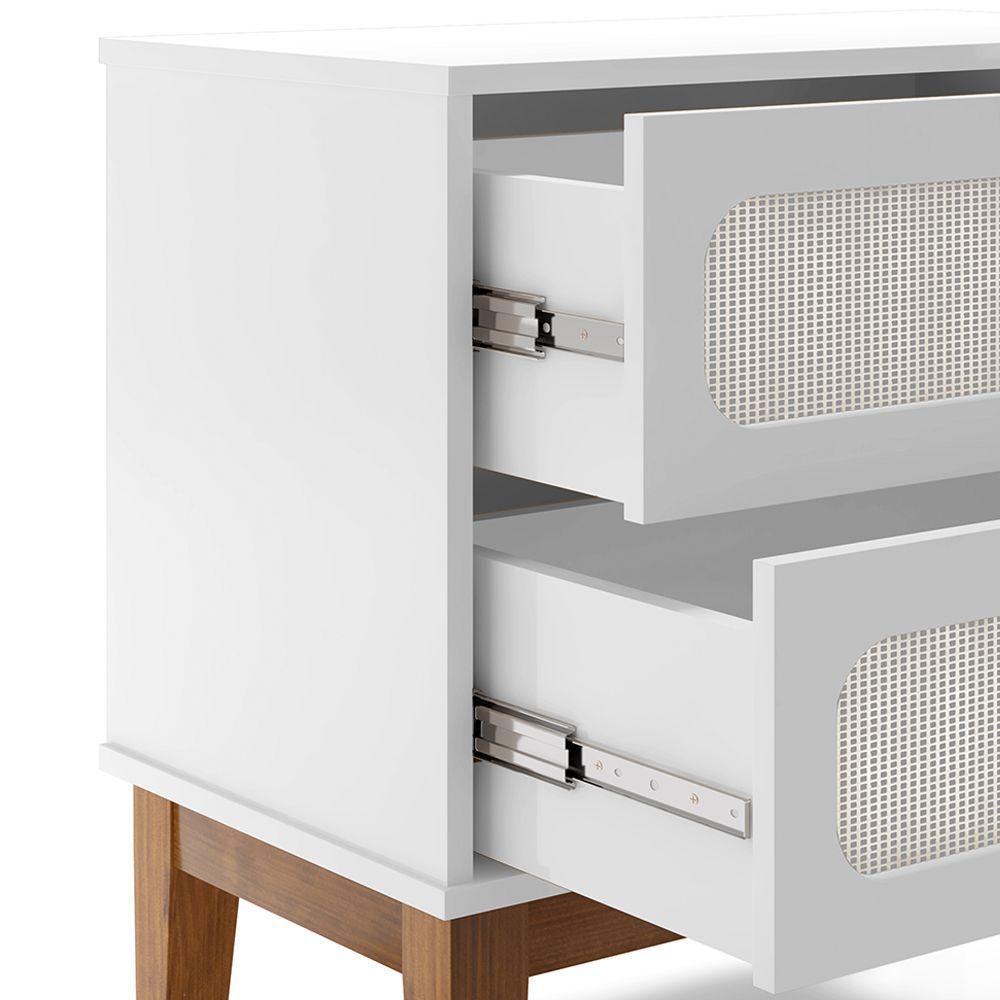 Mesa De Cabeceira 2 Gavetas Santorini Branco 45 Cm Com Tela Indiana - Cor: Branco
