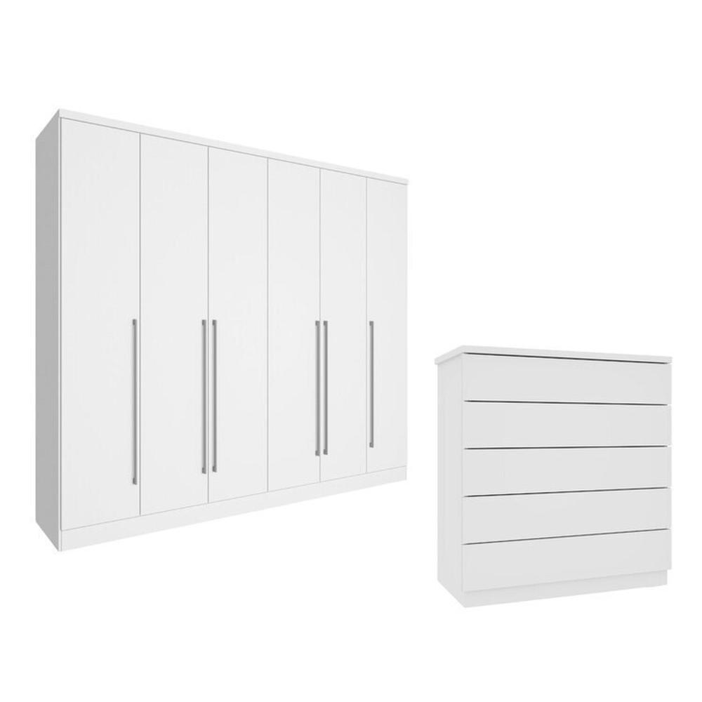 Miniatura Guarda-roupa 6 Portas Portugal e Cômoda 5 Gavetas Florença Espresso Móveis Branco/Neve