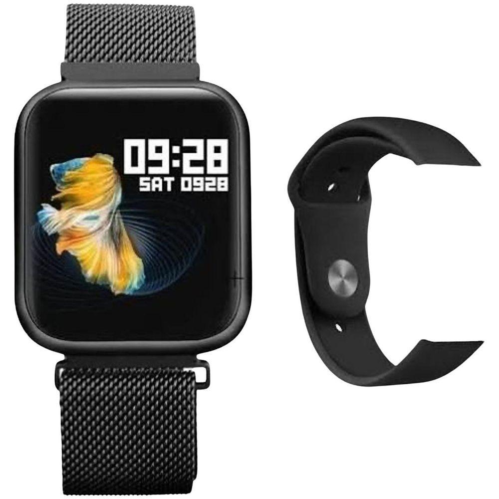 Miniatura Relógio Smartwatch - P70 Duas Pulseiras Android Ios Preto