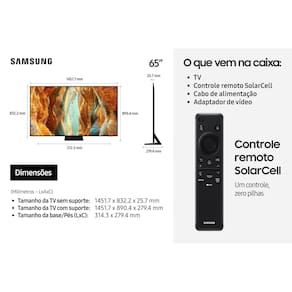 Smart TV 65" 4K Samsung Neo QLED QN65QN70FAGXZD 120Hz AI Gaming Hub Processador NQ4 AI Gen2 Preta