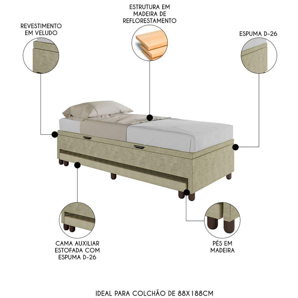 Miniatura Bicama Box Baú Solteiro 88x188 Cm Samy S05 Veludo Bege - Mpozenato