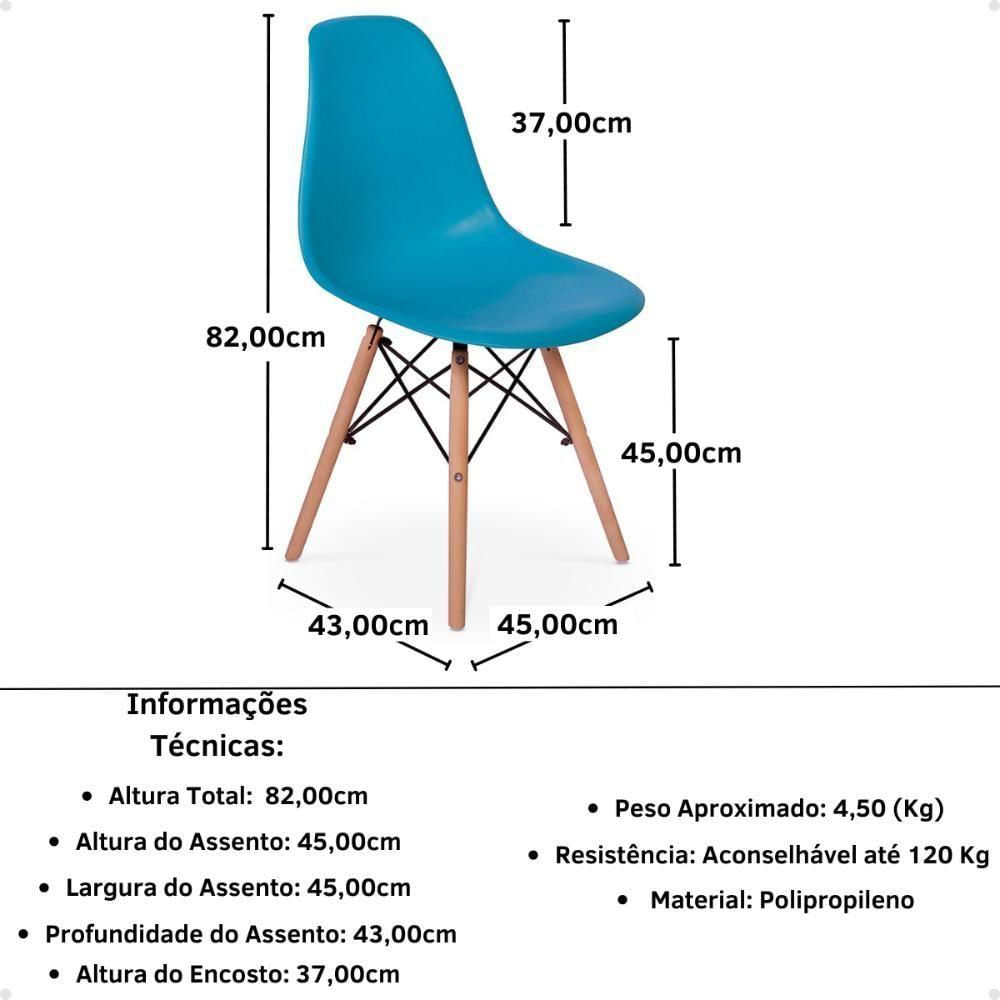 Miniatura Conjunto Mesa De Jantar Redonda Luana Amadeirada Preta 120cm Com 4 Cadeiras Eames Eiffel - Turquesa