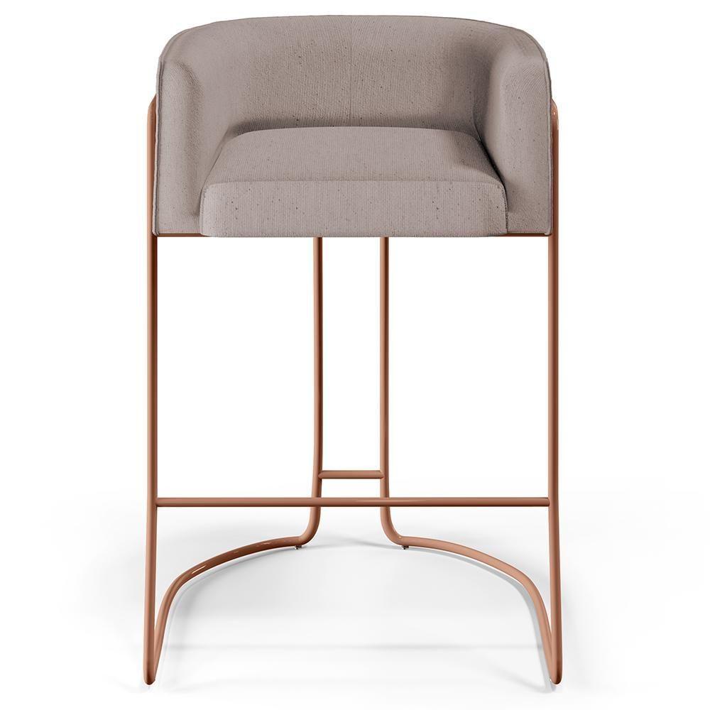 Banqueta Decorativa Base De Aço Cobre Betina D02 Bege C-107