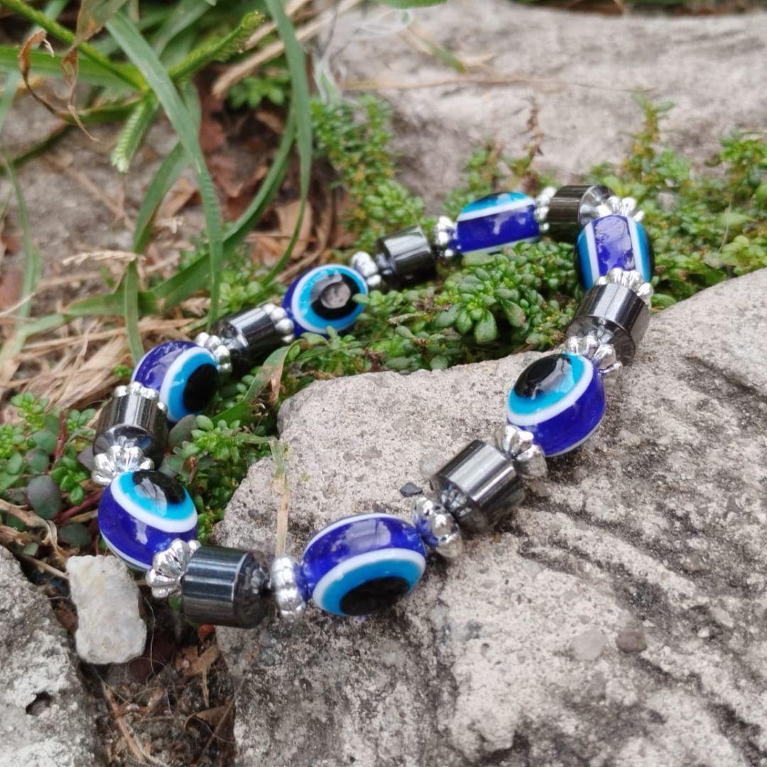 Miniatura Pulseira Olho Grego Azul Pedra Natural Inveja Mal Olhado Uni