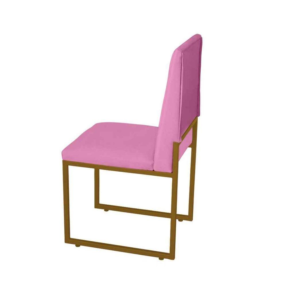 Miniatura Kit 4 Cadeira De Jantar Escritorio Industrial Garden Ferro Dourado Suede Rose