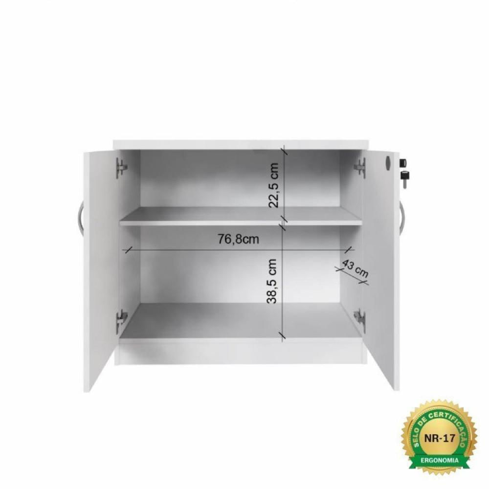 Armário para Escritório Alto 2 Portas e Armário Baixo 2 Portas com Chave Espresso Móveis Cinza Cristal