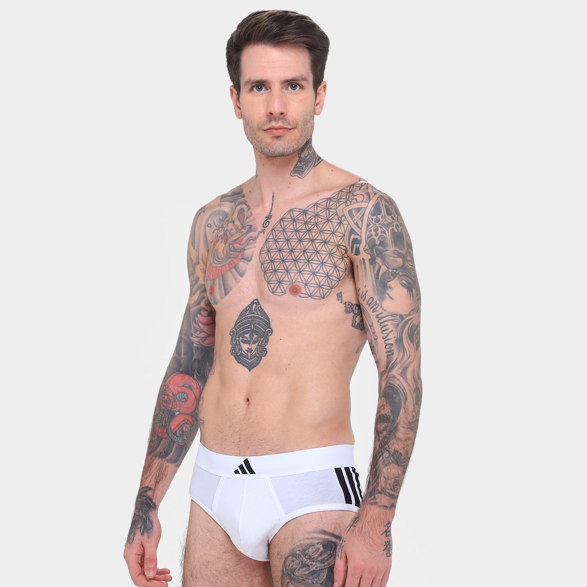 Miniatura Kit Cueca Slip Adidas Cavada 2 Peças Preto+Branco - G