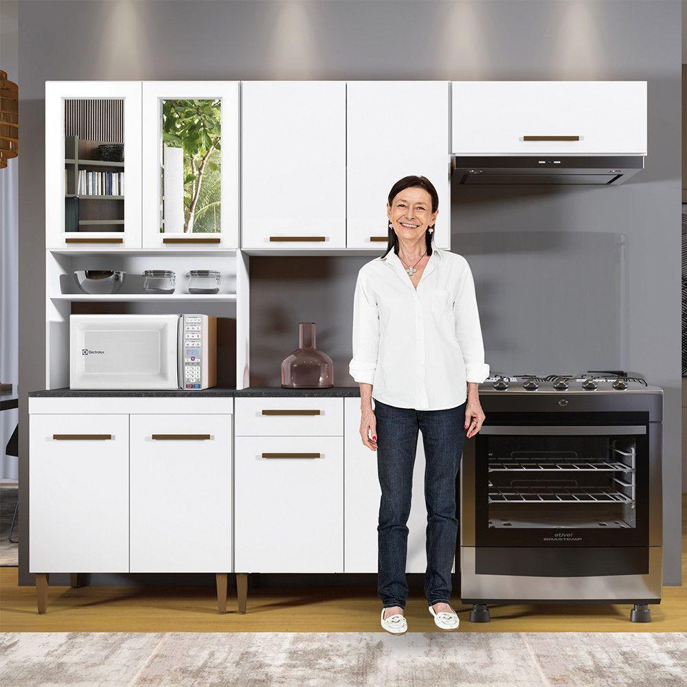 Cozinha Atenas Com Vidro Reflecta 9 Portas 1 Gaveta Branco