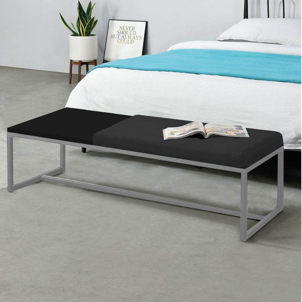 Miniatura Calçadeira Recamier Londres 160cm Cinza Sintético Preto Mdf Preto - Ahazzo Móveis