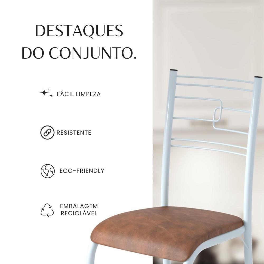 Conjunto Sala de Jantar Mesa Quadrada 70x70cm Tampo Mdp Off White 4 Cadeiras Paraty Courino Marrom / Branco