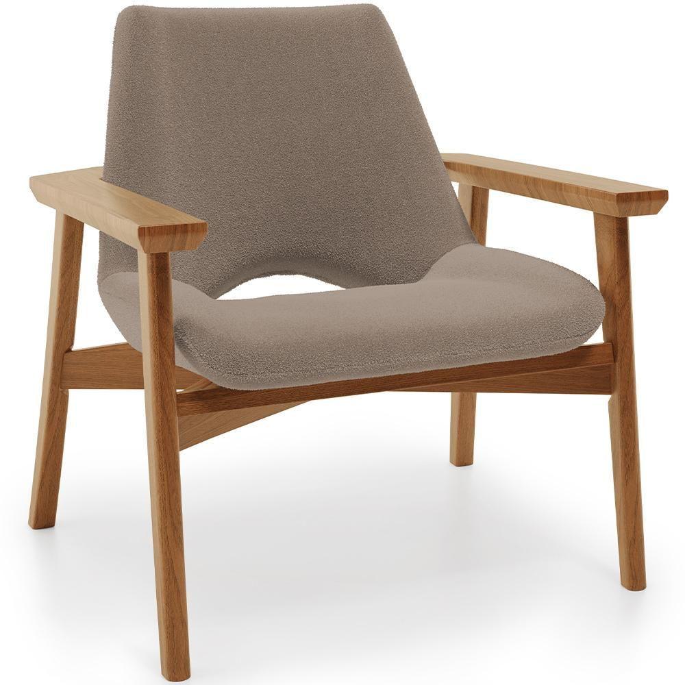 Miniatura Poltrona Decorativa Para Sala De Estar Living Base Madeira Becker L02 Bouclê Bege - Lyam Decor