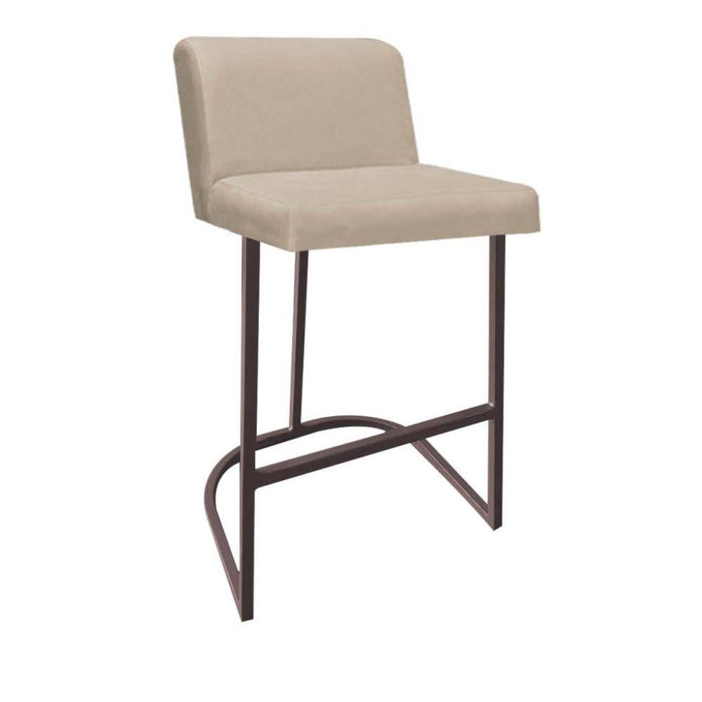Miniatura Banqueta Com Encosto Noah Luxo Confort Bistrô Cozinha Ferro Marrom Corino Bege - Ahazzo Móveis