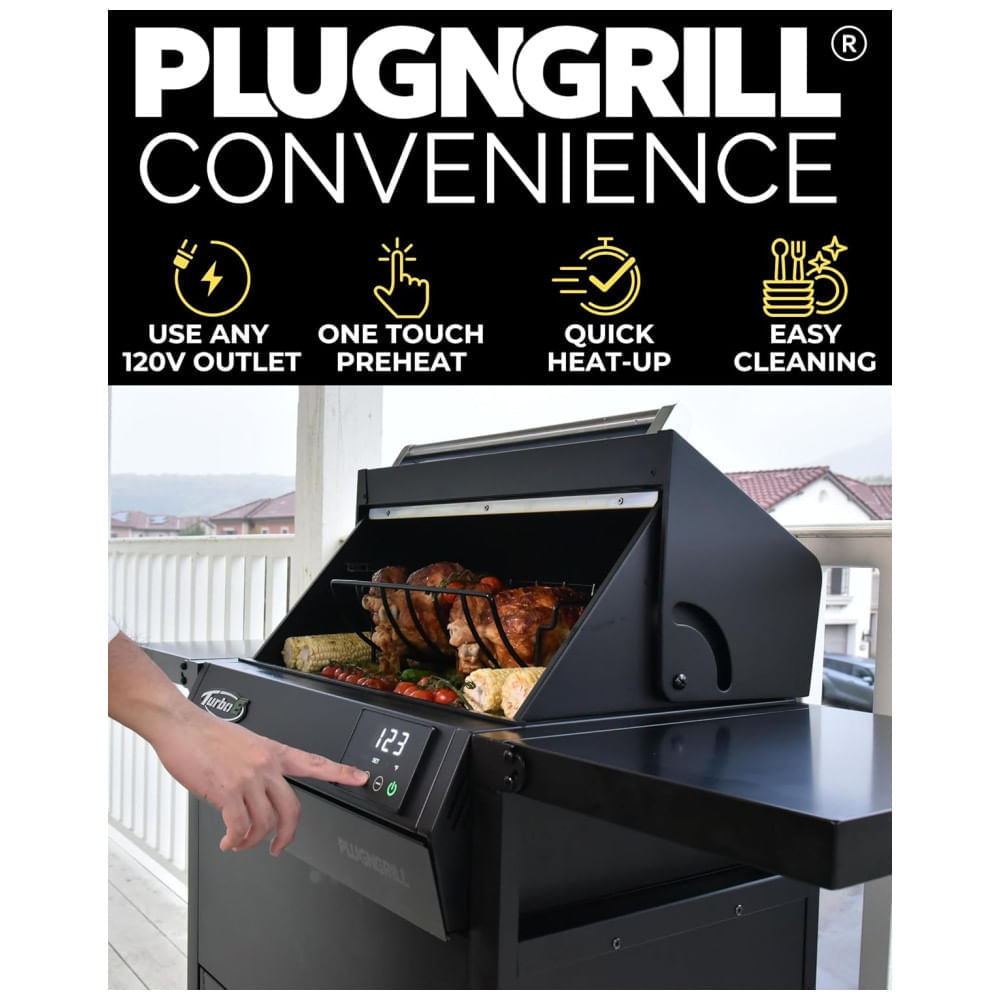 Miniatura Churrasqueira Elétrica Turbo E Outdoor 1700W com Grill Infravermelho de 61cm e Protetor de Tela, Ideal para Churrascos ao Ar Livre,Plugngrill