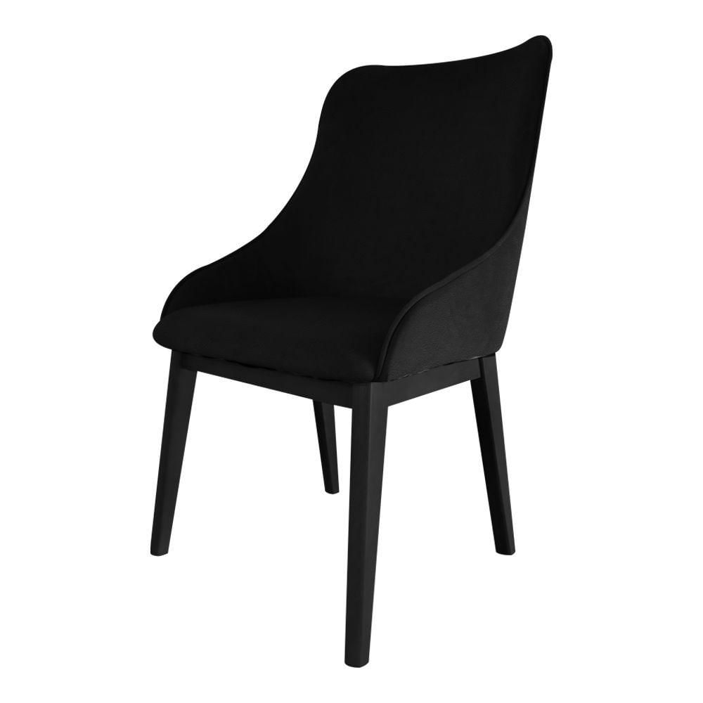 Miniatura Kit 2 Cadeiras De Jantar Elisa Nobre Estofada Liso Tecido Sintético Preto Base Madeira Maciça Preto