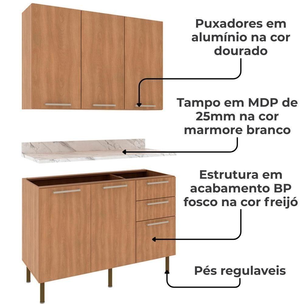 Miniatura Balcao Tampo Armario Aereo 120 Cm Cz31 Tecno Mobili Freijo Marmore Branco