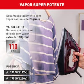 Miniatura Ferro de Passar a Vapor Arno Ultragliss com Spray e Base Durilium Airglide - Vinho 110V