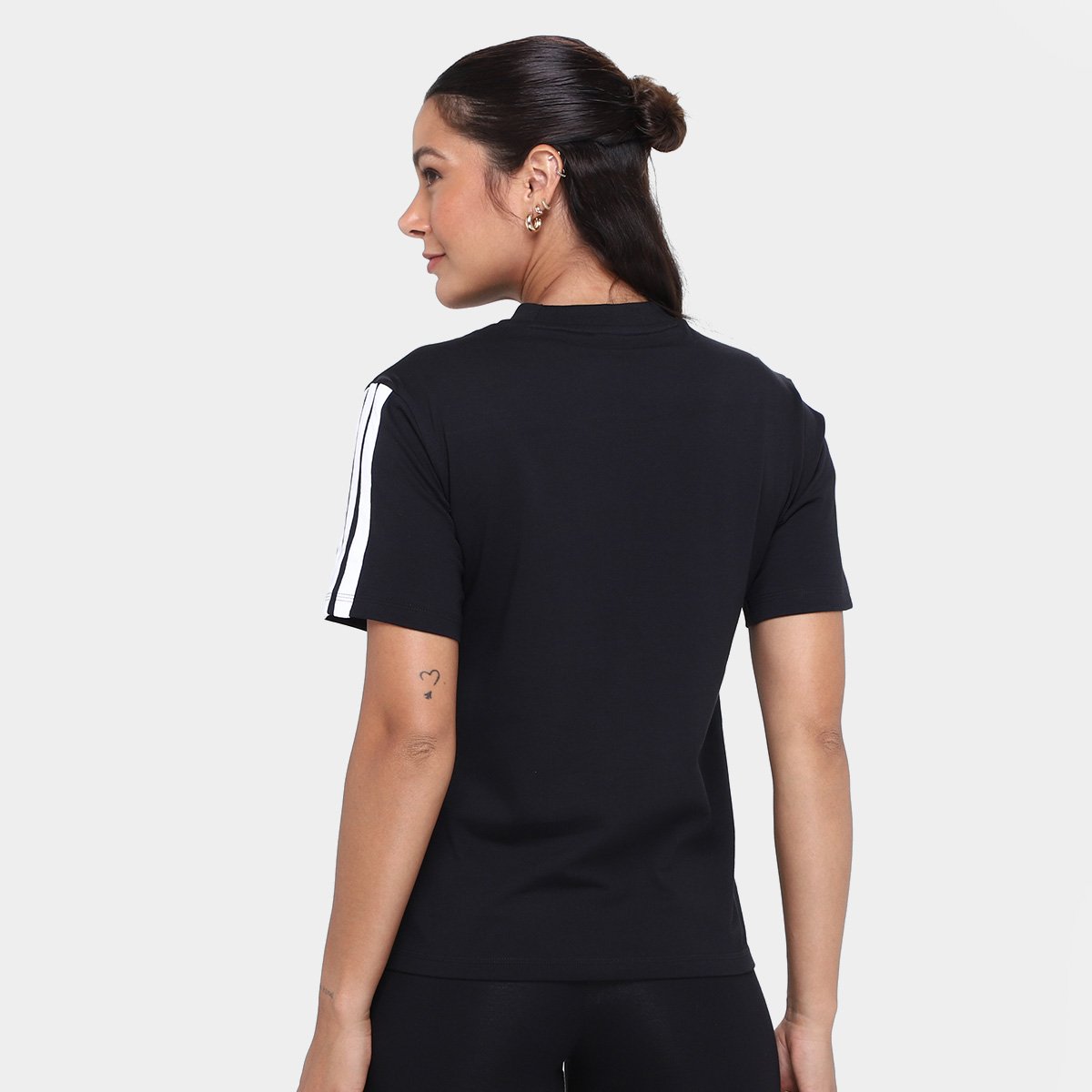 Miniatura Camiseta Adidas 3 Stripes Feminina Preto+Branco - G