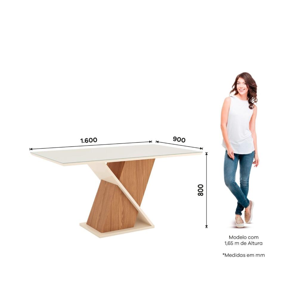 Miniatura Sala de Jantar Carla Mesa 160 Cm Canto Reto com Vidro 6 Cadeiras Espresso Móveis Nature/Off White/Marrom Amêndoa