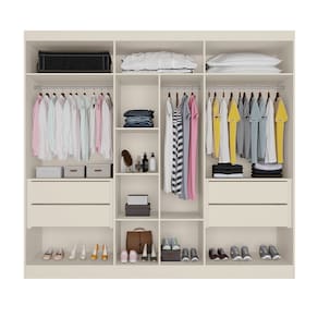 Miniatura Guarda-Roupa Europa Mademarques Sicilia, 6 Portas de Bater, 4 Gavetas e 15 prateleiras - 210cm de Largura Off White