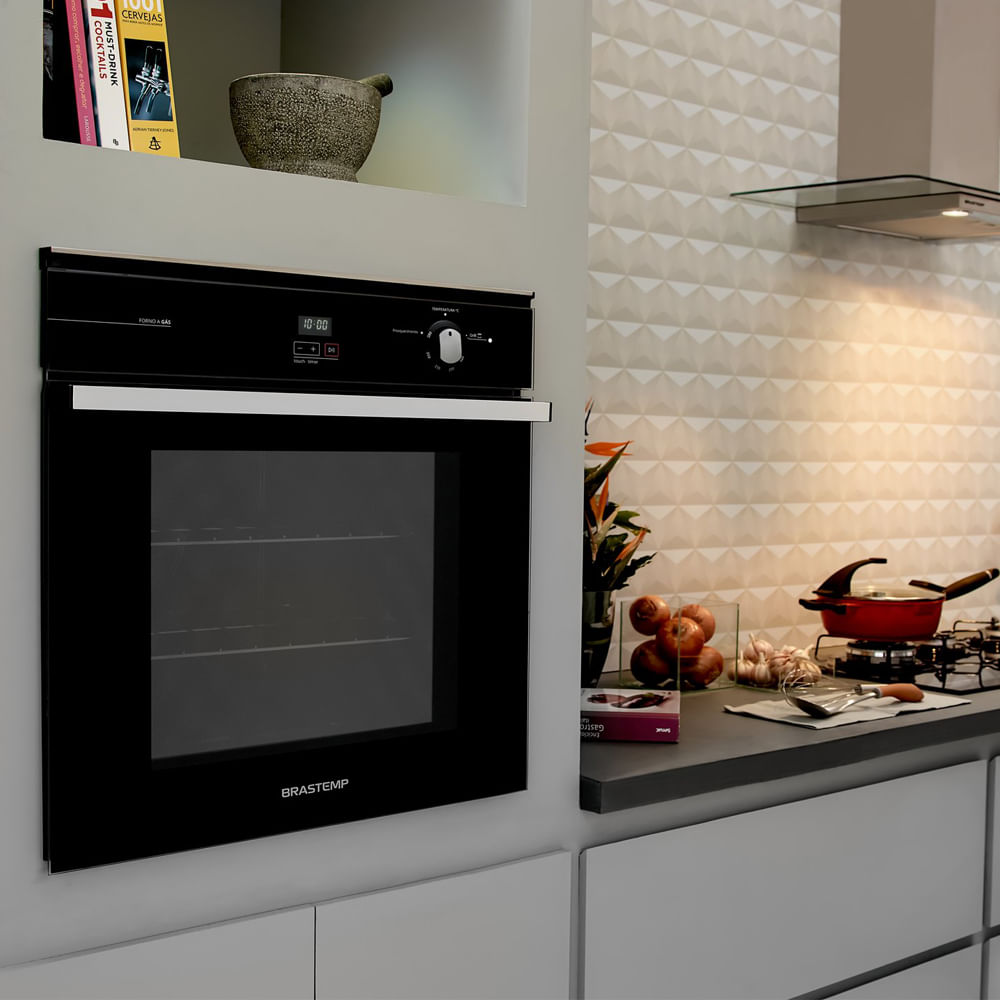 Miniatura Forno de embutir a gás Brastemp 78 litros Preto com grill e timer touch 220V