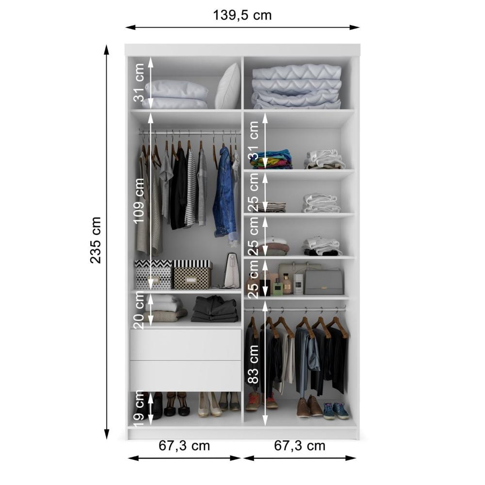Miniatura Guarda-roupa Solteiro 100% Mdf Bp com 2 Portas e 1 Espelho Geneve Branco