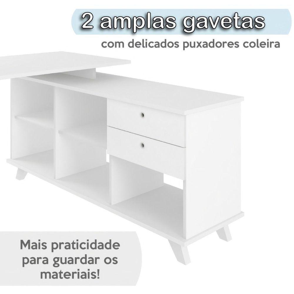 Miniatura Escrivaninha Mesa Em L Escritório Com Gavetas E Nichos Gold Branco