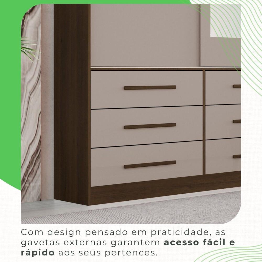 Guarda Roupa Casal 3 Portas 9 Gavetas com Espelho Luana Savana/Off