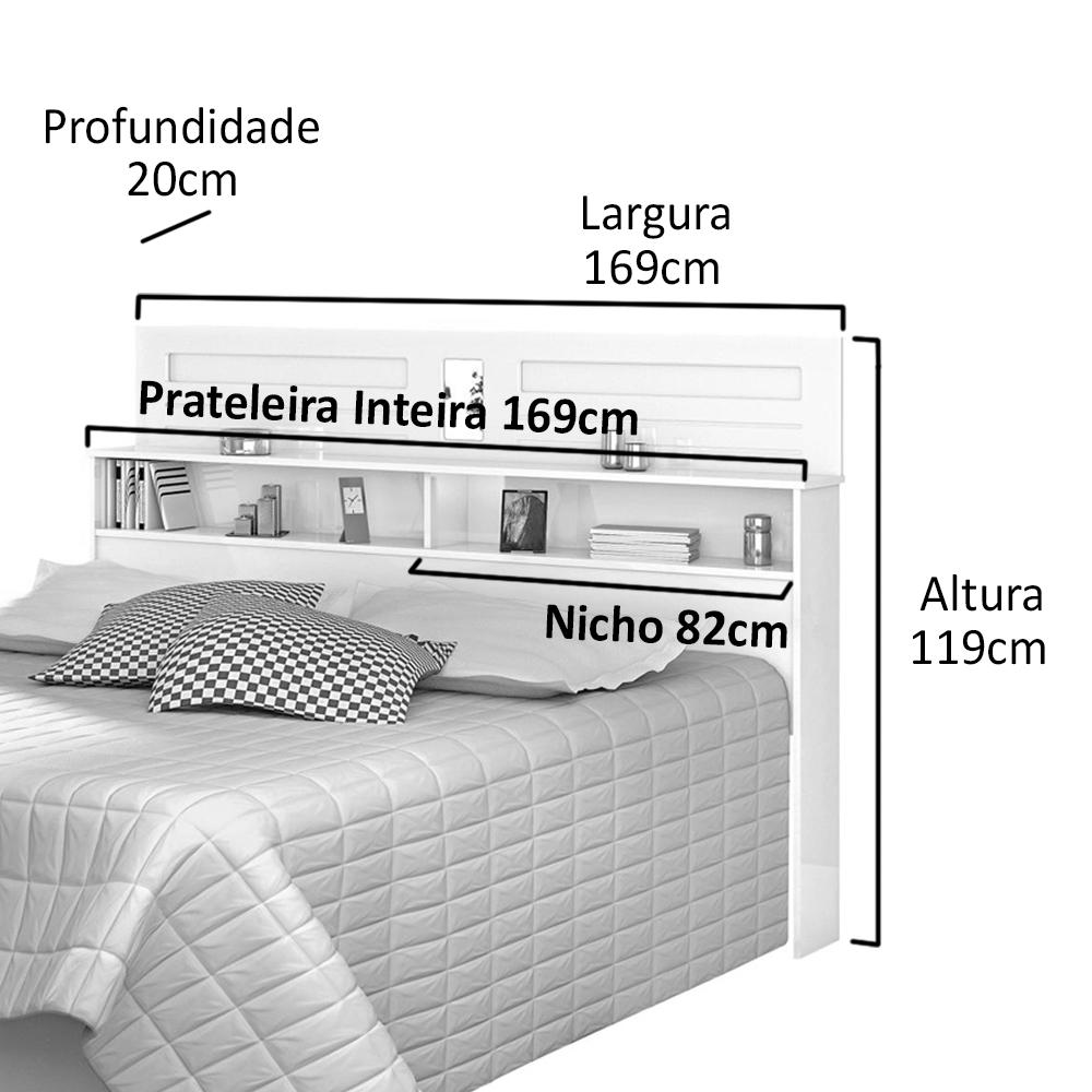 Miniatura Cabeceira Cama Box Queen 1,60 Florença com Nicho e Espelho - Branco