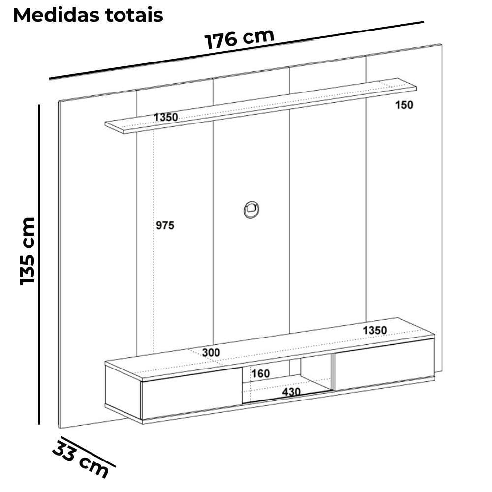 Miniatura Painel Suspenso Para Tv 72 Pol 176 Cm Carvalho Off White Arly Carv