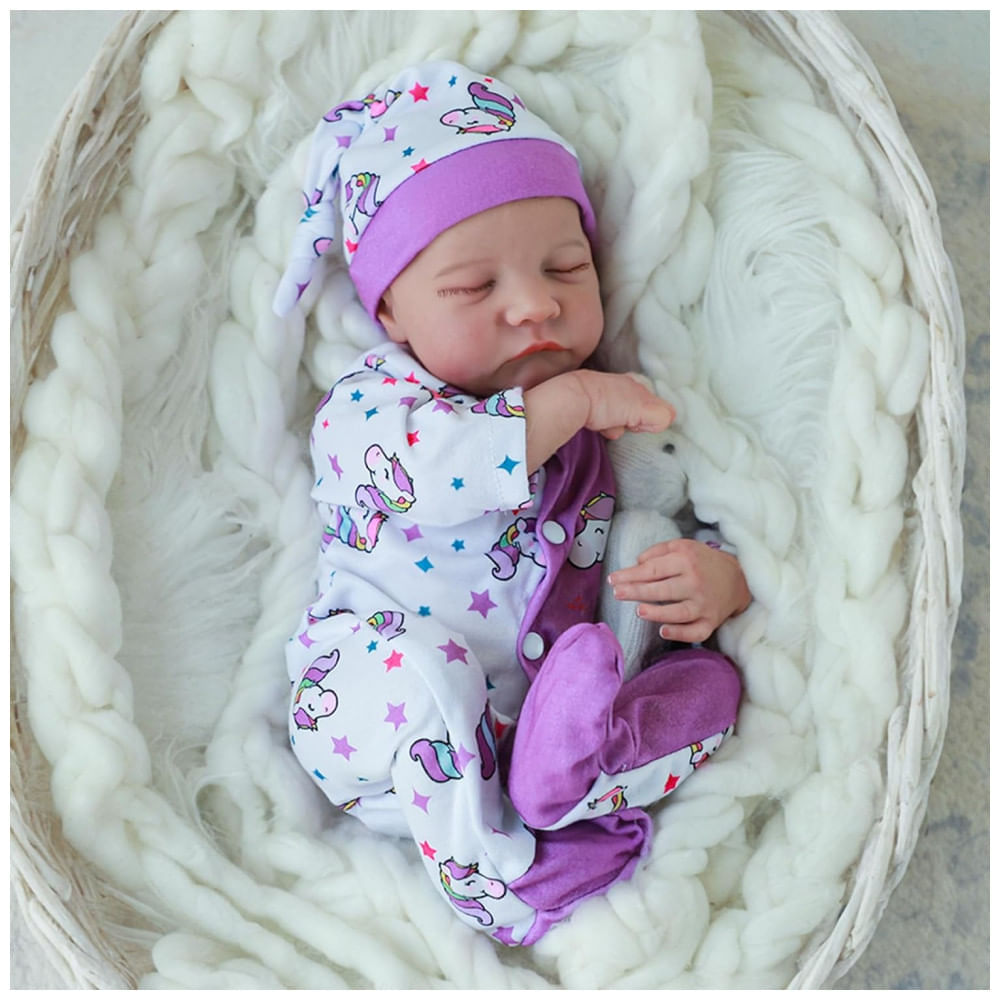 Miniatura Bebê Recém-Nascido Newborn,Boneca Realista WOOROY, Bebê Reborn de 45 cm com Corpo Completo de Vinil, Menina com Silicone, Detalhes Anatômicos,