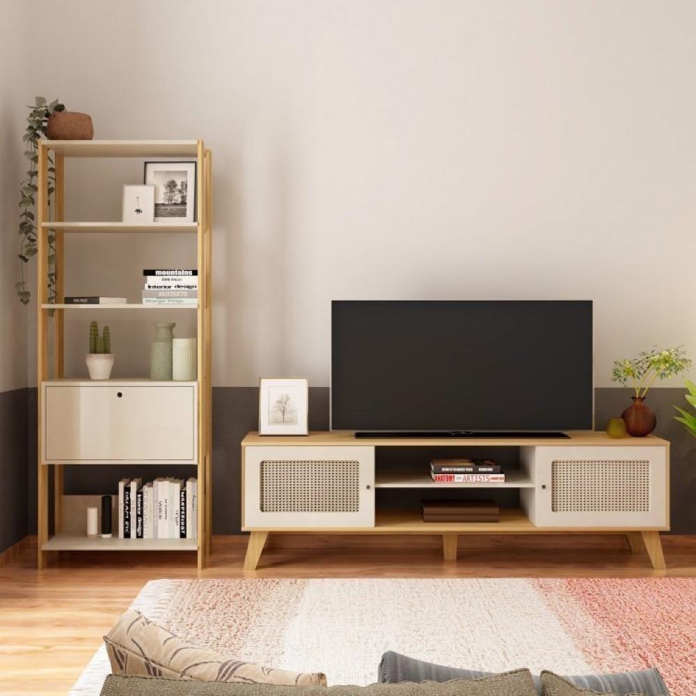 Miniatura Sala de Estar Completa Rack com Estante Memphis Match Carvalho/Off White