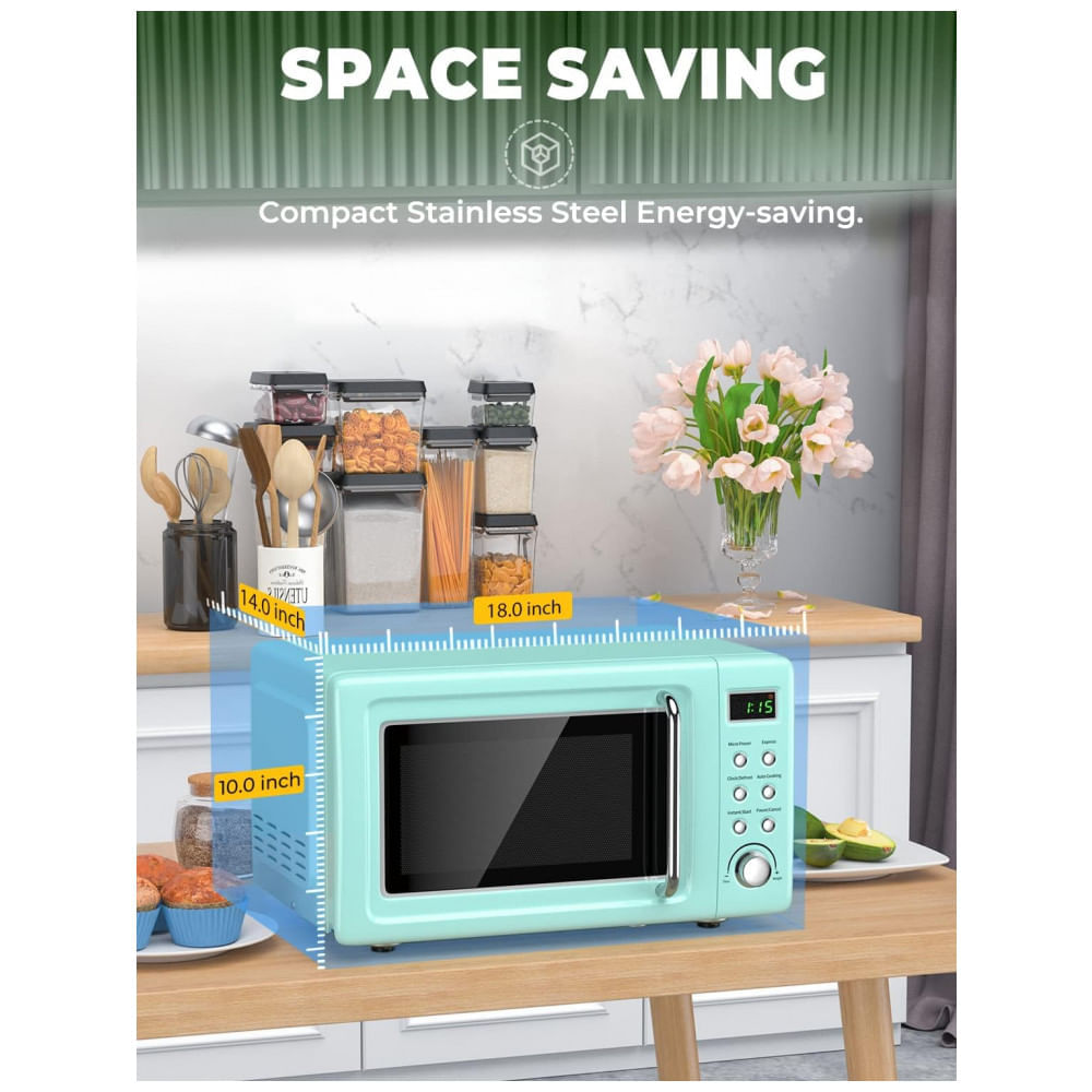 Miniatura Micro Ondas Retrô de Bancada com 8 Configurações 700W, Menta, 110v, SIMOE AMSE171MOGN, Verde