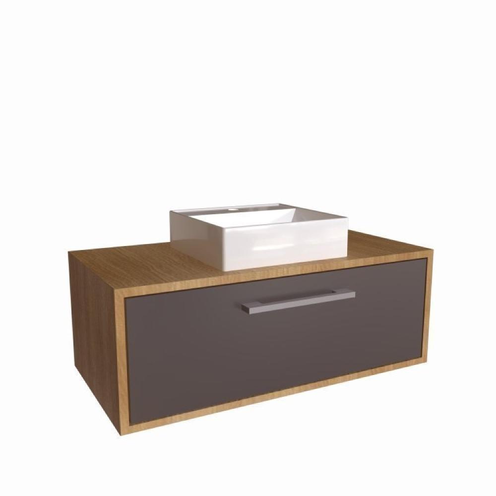 Gabinete de Banheiro Suspenso 80cm Alice com Espelheira 01 Porta com Cuba Mel/Grafite