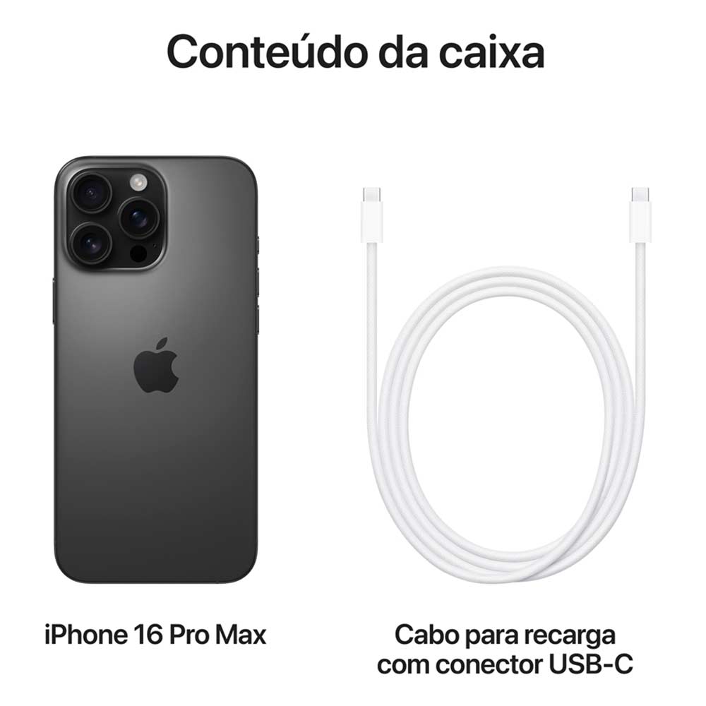 iPhone 16 Pro Max Apple (256GB) Titânio Preto, Tela de 6,9", 5G e Câmera de 48MP Bivolt