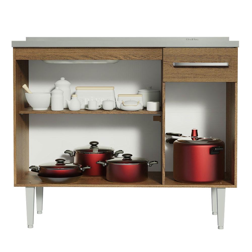 Miniatura Balcão Gabinete com Pia Armário de Cozinha 3 Portas e 1 Gaveta 105cm Rustic Emilly Madesa Rustic